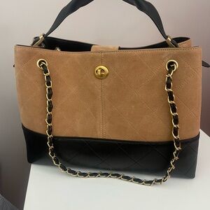 Elegant Tan and Black Quilted Women's Bag